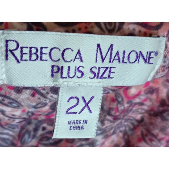 Rebecca Malone Women 2x Pink/ Purple Floral Sheer Flutter Sleeve Comfort Top - Picture 6 of 7